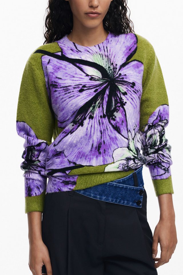 Desigual Strickpullover Trendiger violetter Damenpullover: Langarm, Rollkragen & Muster-Design von Desigual