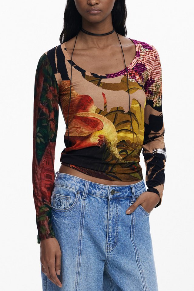 Desigual T-Shirt Stylisches Damen Langarmshirt in Braun mit Muster von Desigual