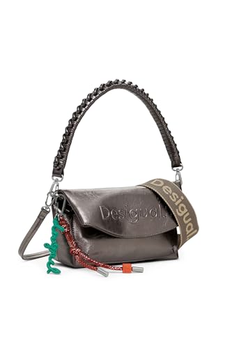 Desigual Schultertasche Umhängetasche Half Logo Trokel Shoulder Bag Brushed Silver bronze von Desigual