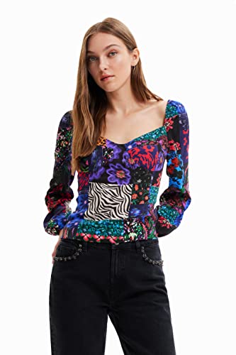 Desigual Women's BLUS_Patch Flowers 2000 Black Blouse, L von Desigual