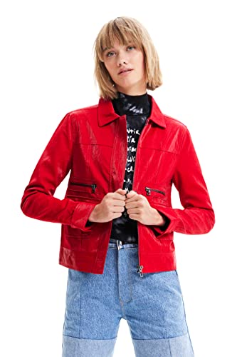 Desigual Women's CHAQ_Cleveland, 3194 Chilli PU Coat, Red, M von Desigual