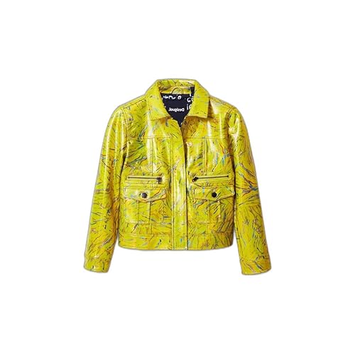 Desigual Women's CHAQ_Memphis, 8000 Amarillo FLUOR PU Coat, Yellow, M von Desigual