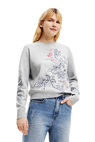 Desigual Women's LightGray JERS_Laia 2042 Light Gray Vigore Pullover Sweater, Black, XS von Desigual