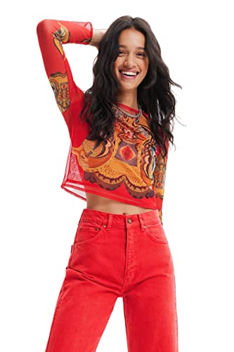 Desigual Women's Long Sleeve T-Shirt, Red, L von Desigual