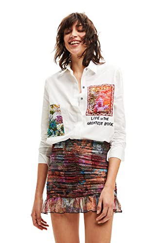 Desigual Women's Long Sleeve T-Shirt, White, L von Desigual