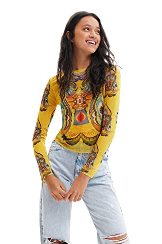 Desigual Women's Long Sleeve T-Shirt, Yellow, L von Desigual