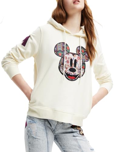 Desigual Women's MICKEY1001 FACE Patch Mickey 1001 RAW Sweater, White, M von Desigual