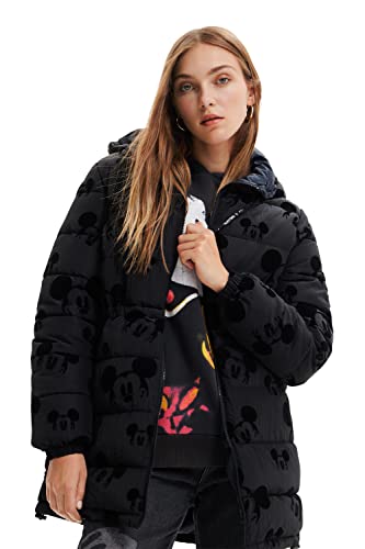 Desigual Women's Mickey, 2000 Black Padded Long Overcoat, XS von Desigual