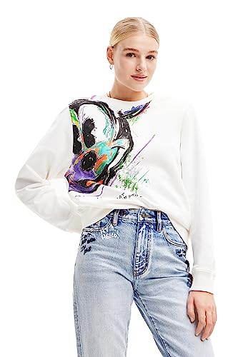 Desigual Women's Mickey Arty Sweater, White, X-Groß von Desigual