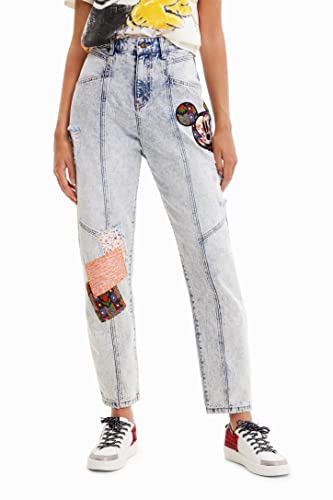 Desigual Women's Patch MI, 5053 Denim MEDIUM WASH Casual Pants, Blue, L von Desigual