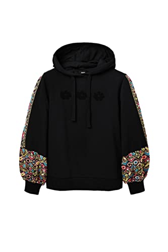 Desigual Women's SWAET_Daisy 2000 Sweatshirt, Black, XS von Desigual