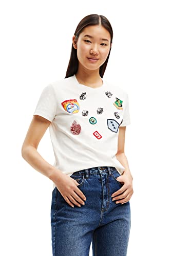 Desigual Women's Short Sleeve T-Shirt, White, L von Desigual