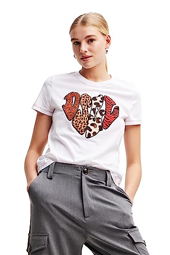 Desigual Women's TS_Heart T-Shirt, White, XL von Desigual