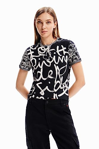 Desigual Women's TS_Lettering_Retro T-Shirt, Black, XX-Large von Desigual