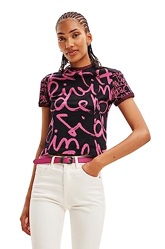 Desigual Damen Ts_Lettering_Retro T-Shirt, Rot, L EU von Desigual