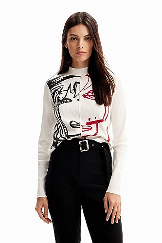 Desigual Women's TS_MACA5 T-Shirt, White, L von Desigual