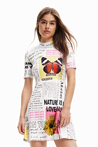 Desigual Women's Vest_Newspaper 1000 Dress, White, L von Desigual