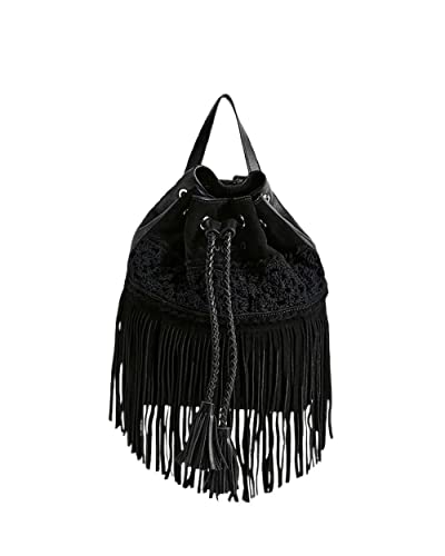 Desigual Womens Back_Crochet Leather JAGU Backpack Medium, Black von Desigual