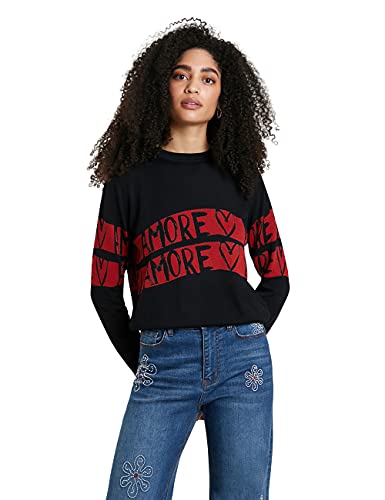 Desigual Womens JERS Amore Pullover Sweater, Black, XS von Desigual