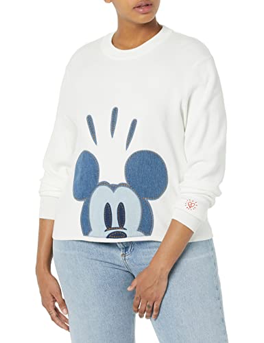 Desigual Womens JERS_Mickey Patch Pullover, White, XS von Desigual