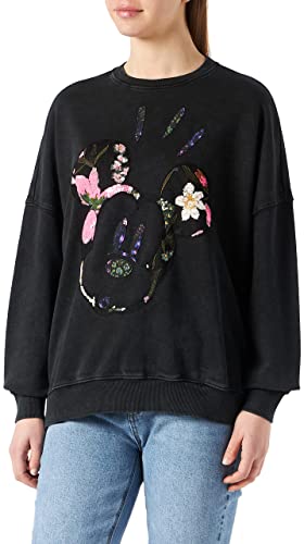 Desigual Womens Sweat_Mickey Patch Flower Sweatshirt, Black, S von Desigual