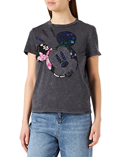 Desigual Womens TS_Mickey CAMO T-Shirt, Black, L von Desigual