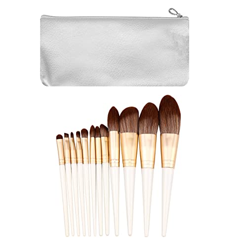 Desikixudy 1 Set 12 Stück Make-up-Pinsel, Lidschatten, Verblenden, Eyeliner, Wimpern, Augenbrauen, Gesichtspinsel für Make-up, tragbares Gesichtspinsel-Set, Weiß von Desikixudy