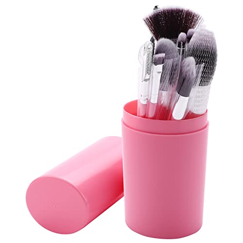 Desikixudy 12 Teile/SäTze Lidschatten Foundation Augenbrauen Lippenpinsel Kosmetik Make-Up Pinsel Werkzeug Leder GeträNkehalter Fall Kit Rosa von Desikixudy