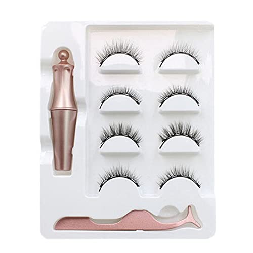 Desikixudy 4 Paar Magnetische Falsche Wimpern Wasserdicht FlüSsige Eyeliner Pinzette Set Dauerhafte WimpernverläNgerung Wimpernset 02 von Desikixudy