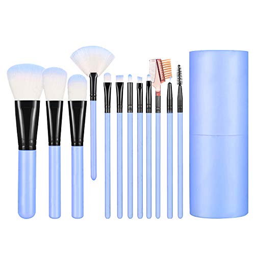 Desikixudy Make-up-Pinsel-Set, Make-up-Pinsel, Fächer, Foundation, Puder, Lidschatten, Gesichtspinsel mit Pinseletui, Becherhalter, Blau, 12-teilig von Desikixudy