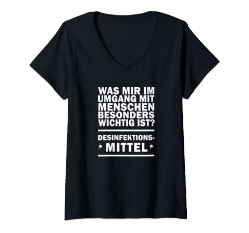 Damen Desinfektionsmittel Sarkastischer Spruch Asozial T-Shirt mit V-Ausschnitt von Desinfektionsmittel Sarkastischer Spruch Asozial