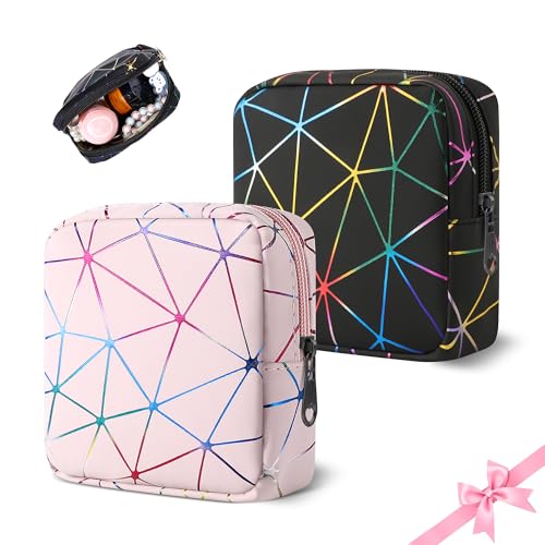 Desing Wish 2 Stück Mini Kosmetiktasche Damen Mädchen Klein Kulturtasche Kulturbeutel Schminktasche Reise Herren Kosmetikbeutel Cosmetic Make Up Bag Toiletry Schmink Tasche Zubehör mit Reißverschluss von Desing Wish