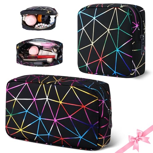 Desing Wish 2 Stück Mini Kosmetiktasche Damen Mädchen Klein Kulturtasche Kulturbeutel Schminktasche Reise Herren Kosmetikbeutel Cosmetic Make Up Bag Toiletry Schmink Tasche Zubehör mit Reißverschluss von Desing Wish