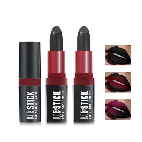 Desing Wish 2 Stück Schwarzer Lippenstift Set Lipgloss 24 Stunden Halt Matte Black Lipstick Lip Gloss Long Lasting Schwarz Lippenstift Lip Balm Make up Damen Frauen Lipgloss Halloween Geschenk von Desing Wish