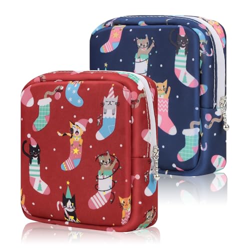 Desing Wish 2Stück Tampon Aufbewahrung Binden Tasche Perioden Aufbewahrungstasche Klein Make Up Tasche Schminkbeutel Reise Kosmetiktasche Damen Erste Periode Set Mädchen Geschenk Weihnachten Halloween von Desing Wish