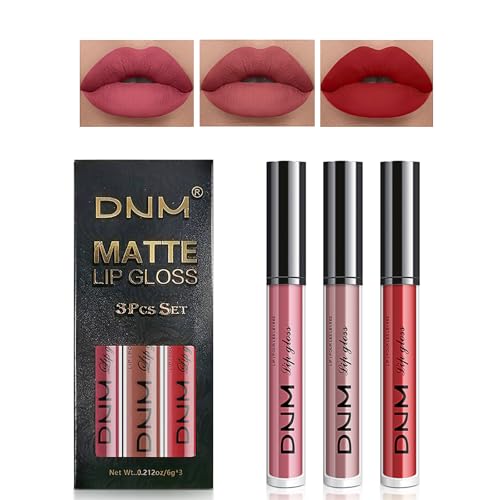 Desing Wish 3 Stück Lippenstift Set Lipgloss 24 Stunden Halt Matte Lipstick Lip Gloss Long Lasting Lippenstift Pink Roter Nude Lip Balm Make up Damen Frauen Lipgloss Geburtstage Geschenk von Desing Wish