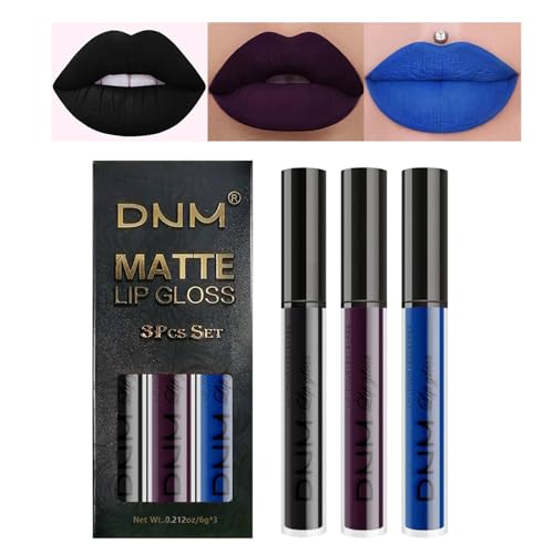 Desing Wish 3 Stück Schwarzer Lippenstift Set Lipgloss 24 Stunden Halt Matte Black Lipstick Lip Gloss Long Lasting Schwarz Lippenstift Lip Balm Make up Damen Frauen Lipgloss Halloween Geschenk von Desing Wish