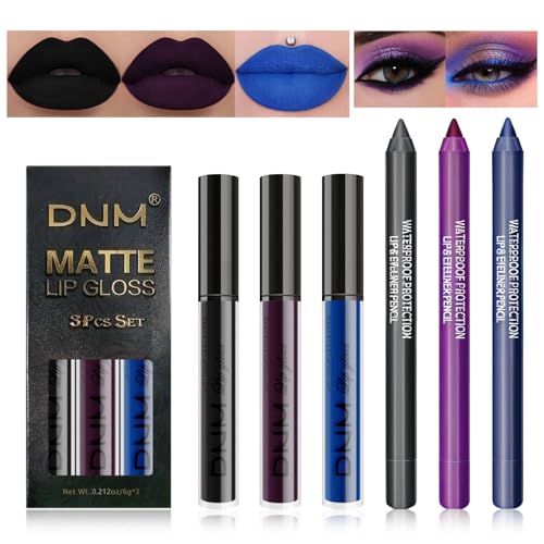 Desing Wish 6 Stück Lippenstift 3in1 Eyeliner Schwarzer Set lippenstift 24 stunden halt lipgloss Lipliner Lidschattenstift Wasserfest Long Lasting Lip Balm Lidschatten Stift Augen Schminke Damen von Desing Wish