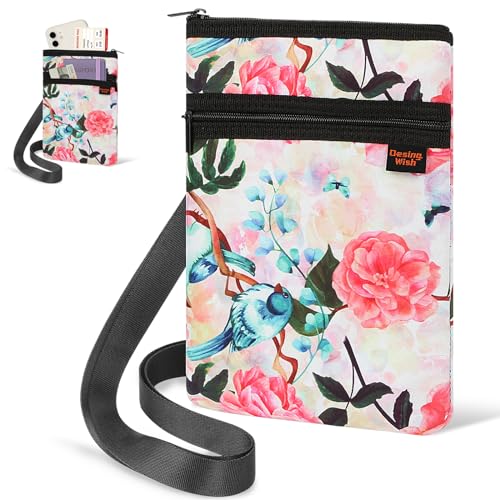 Desing Wish Reisepasshülle für Männer und Frauen, Reisepass-Brieftaschen-Halter Familie mit verstellbarem Schultergurt, Reisepass-Tasche, Rose, Medium, Reisepasshülle aus Neopren von Desing Wish