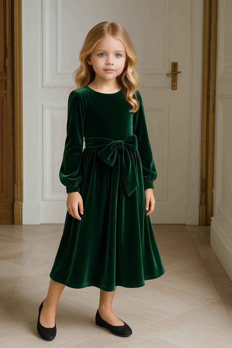 Blumenmädchen Samtkleid, Baby Dunkelgrünes Kleinkind Samtkleid von DesirCouture