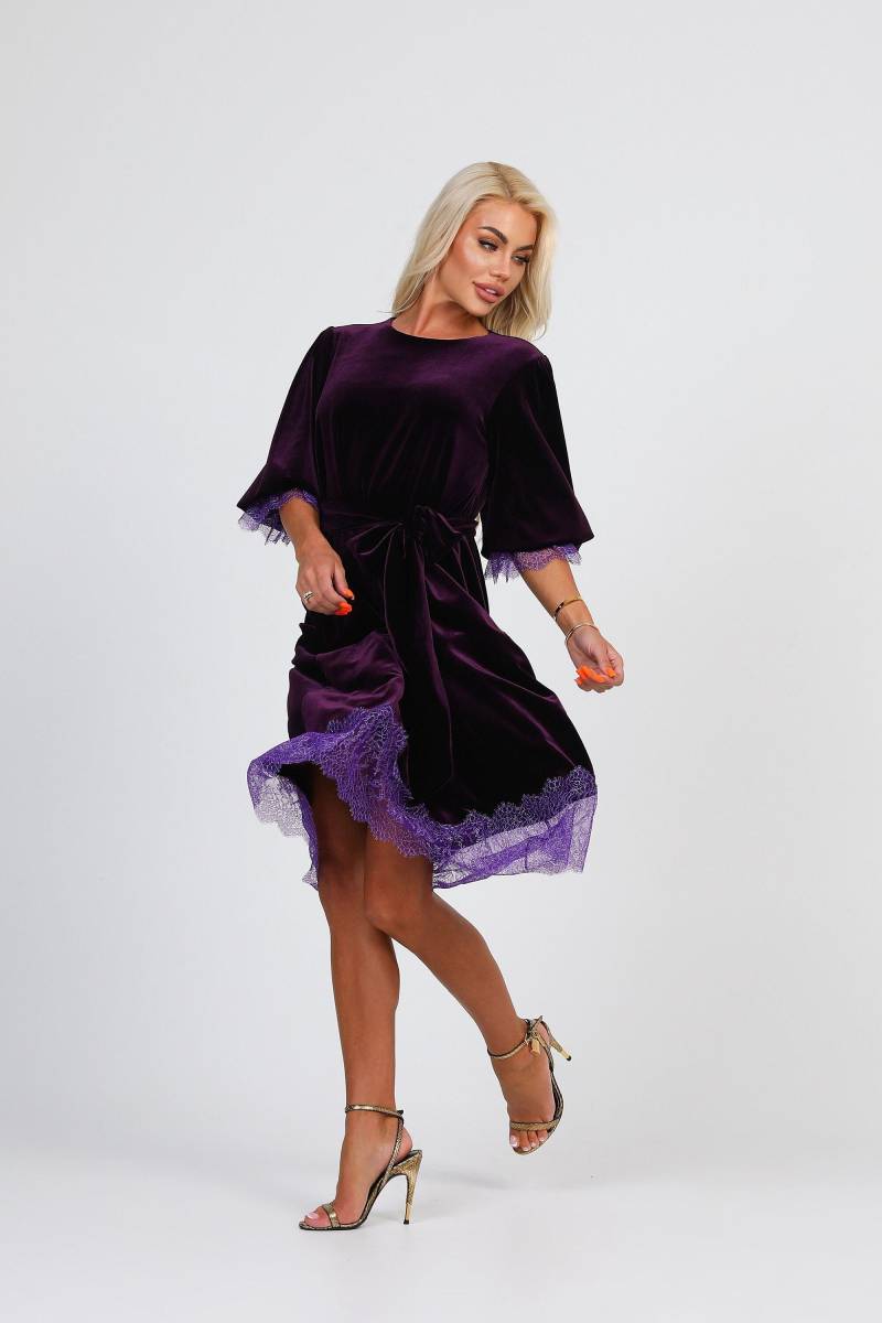 Plum Samt Kurzes Kleid Mit Spitze, Cocktailkleid, Partykleid, Übergroßes Kleid, Midi Samtkleid, Tunika von DesirCouture