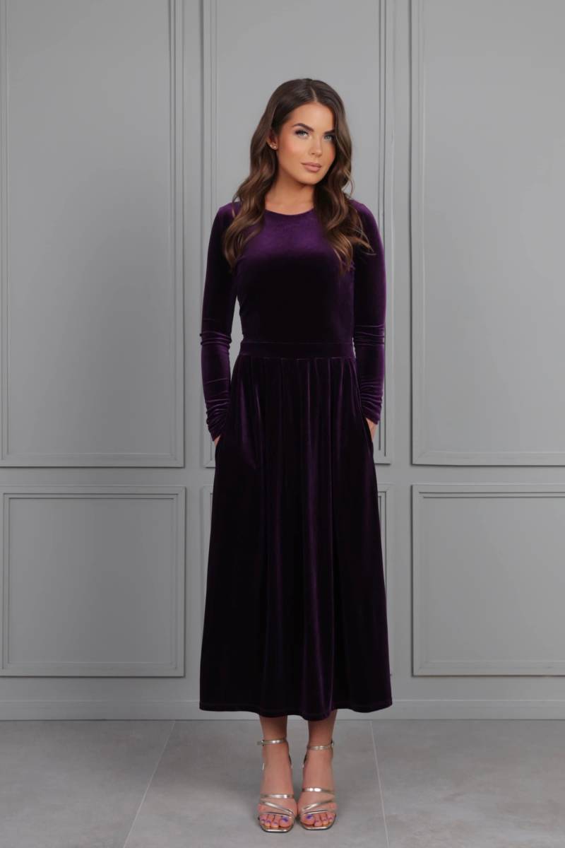 Samt Kleid, Pflaume Midi Langarm Cocktail Party Winter Frauen Elegantes Abendkleid von DesirCouture