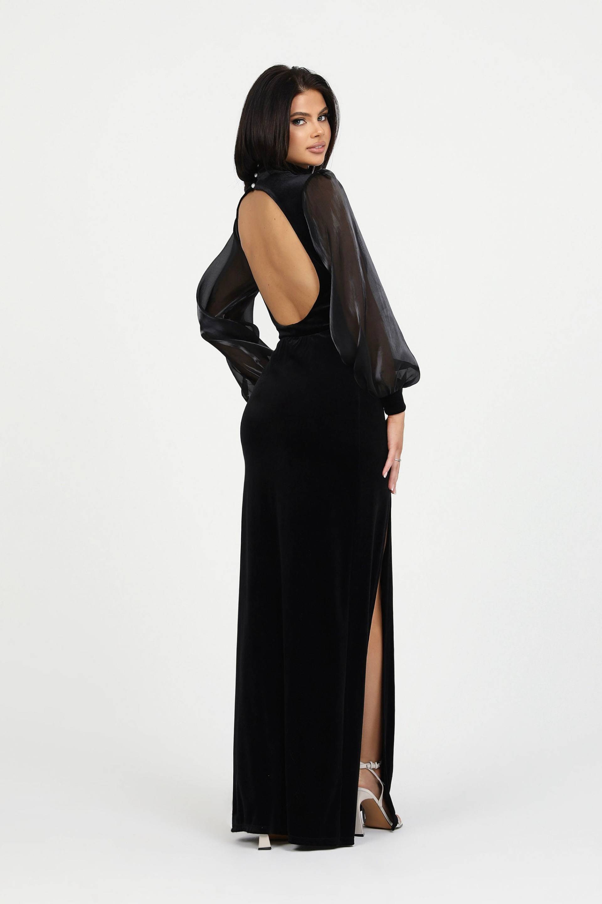 Schwarzes Samtkleid, Brautjungfernkleid, Rückenfreies Kleid, Bleistiftkleid, Figurbetontes Hochzeitskleid, Hochzeitsgastkleid, Hochgeschlossenes von DesirCouture