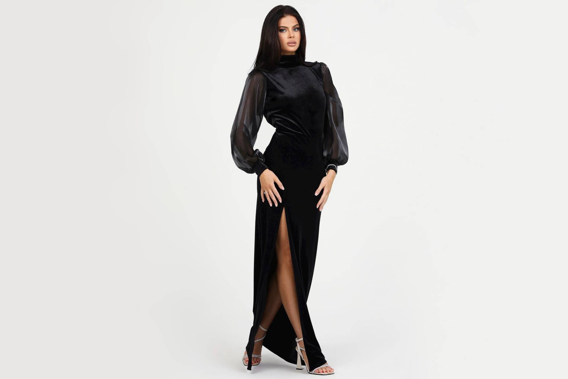 Schwarzes Samtkleid, Brautjungfernkleid, Rückenfreies Kleid, Bleistiftkleid, Figurbetontes Hochzeitskleid, Hochzeitsgastkleid, Hochgeschlossenes von DesirCouture