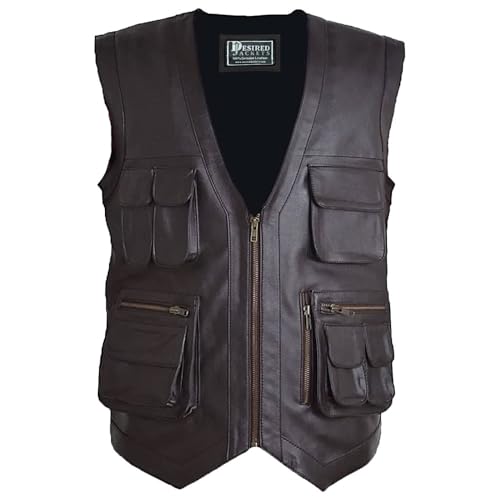 Desired Jackets Herren J World's Chris Pratt Owen Grady Brown Vest JW Adventure Chris Pratt Motorrad Leder Biker Weste, Dunkelbraun, XXL von Desired Jackets
