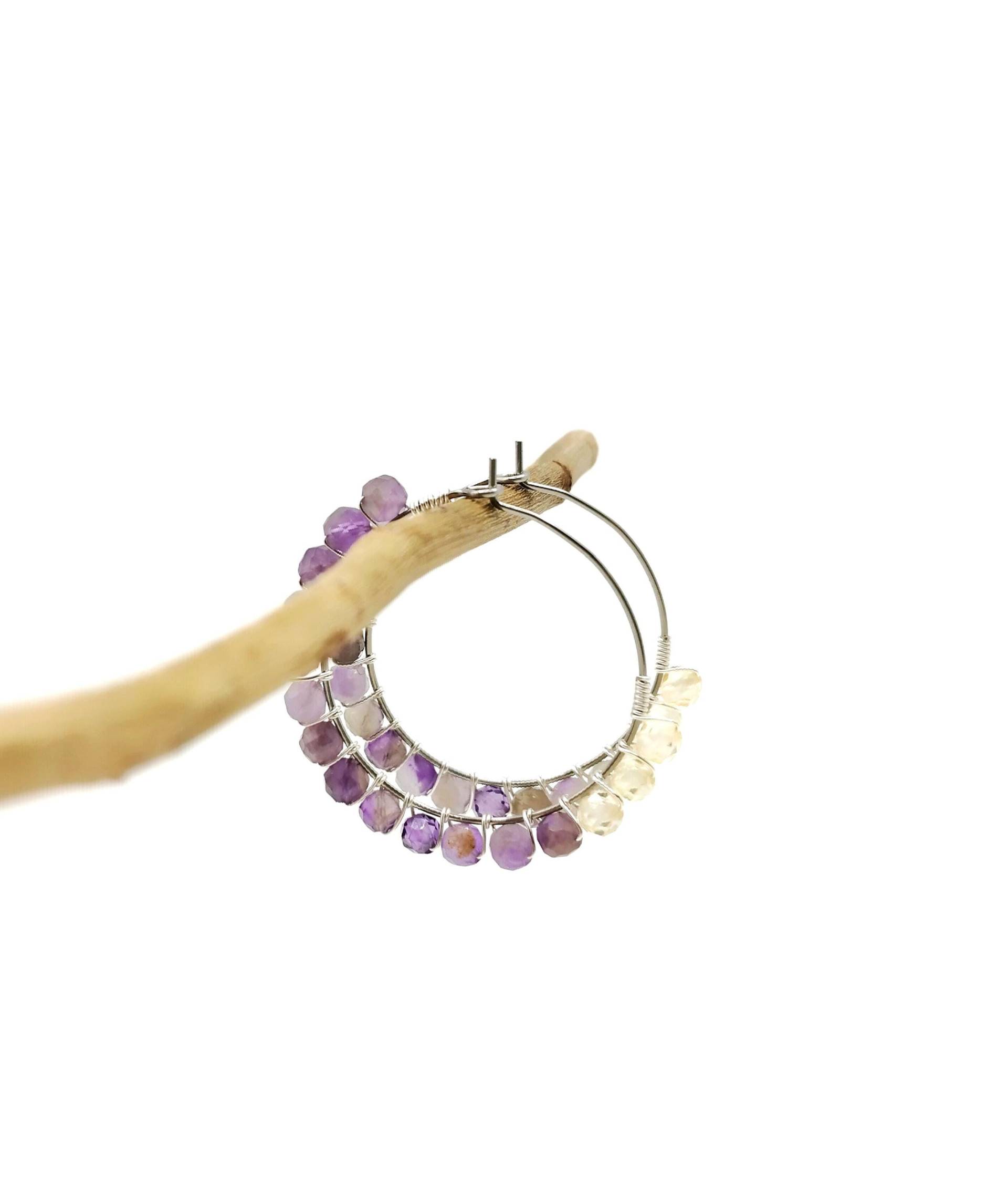 Creolen Edelstahl Amethyst Zirkon Gedrahtet, Drahtschmuck, Elegante Ohrringe, Geschenk Für Sie Creolen Edelstahl Amethyst Zirkon Gedrahtet, Drahtschmuck, Elegante Ohrringe, Geschenk Für Sie von DesiresPerlenwelt