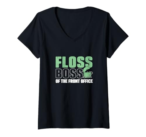 Damen Floss Boss of The Front Office Lustige zahnärztliche Rezeptionisten T-Shirt mit V-Ausschnitt Damen Floss Boss of The Front Office Lustige zahnärztliche Rezeptionisten T-Shirt mit V-Ausschnitt von Desk Molar Smiles