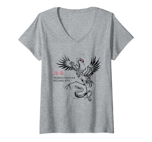 Damen Wing Chun Kung-Fu-Schlange gegen Kranich T-Shirt mit V-Ausschnitt Damen Wing Chun Kung-Fu-Schlange gegen Kranich T-Shirt mit V-Ausschnitt von Desk Pop!