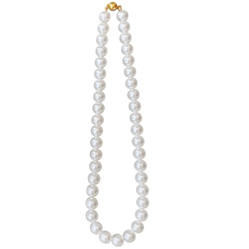 10 mm weiße Perlenkette mit Adsorptivverschluss für Damen, eleganter Anhänger, Hochzeitsschmuck, 45 cm von Deskium