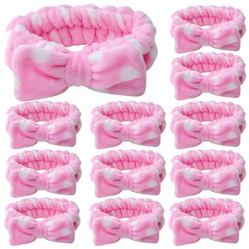12 Stück Flanell-Spa-Stirnbänder mit Schleifen, verstellbare Haarwickel für Frauen, Gesichtswäsche, Schönheitspflege und Spa-Tage zu Hause von Deskium